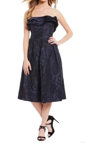 Antonio Melani  Strapless Cocktail Dress Midi Embroidered Navy Blue Size 4 New