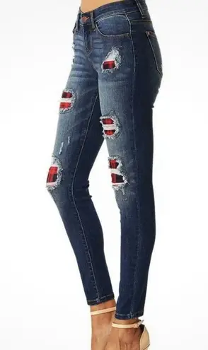 Judy Blue Buffalo Plaid Patch Distressed Skinny Jeans Size 20