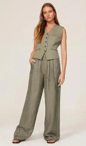 ANINE BING Carrie Pleated Wide Leg Linen High Waist Trouser Pants Size XS