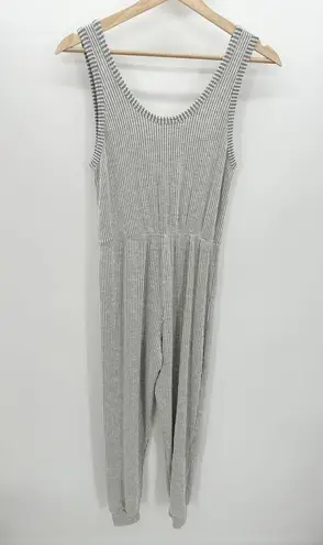 Caution to the Wind  Grey White Striped Drawstring Jumpsuit Women's Size Small S
