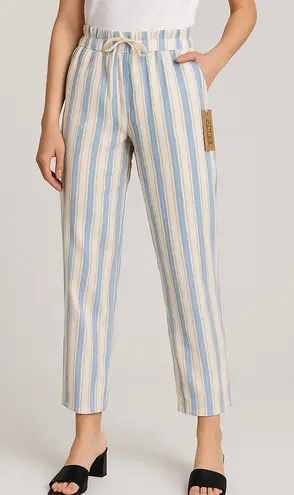 Love Tree  Blue & Beige Striped Linen Blend Pants – Size S