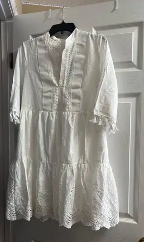 Tahari ASL Embroidery Tiered Cotton Shift Dress