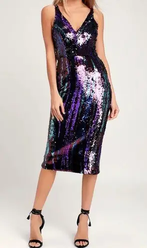 Dress the Population Margo Purple Multi Sequin Midi Dress