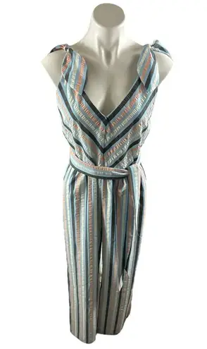 Lela Rose Stripped V Neck Bow Tie Belted Wide Leg Jumpsuit Size 2