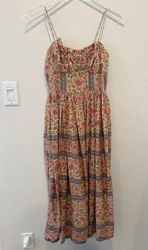 PLACE NATIONALE X NUULY Printed Tie Shoulder Midi Dress size Small Pink