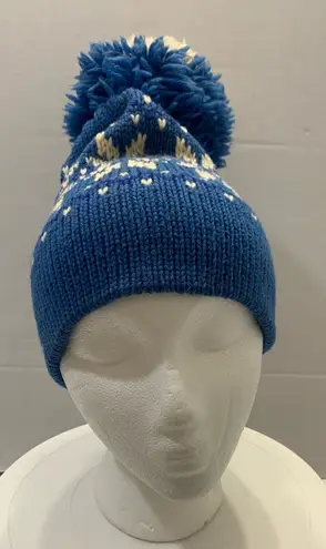 Vintage Marceau Sports 100% Wool Knit Blue & White Pom Pom Beanie. 2813