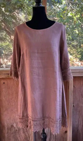 Stella Rosa Women's 100% Linen Brown Shift Dress Size S