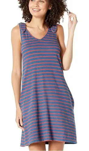 Faherty Cotton Striped Tie Shoulder Florence Dress Nautical Blue Size M