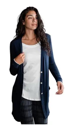 YALA LESLIE LONG SLEEVE OVERSIZE BAMBOO CARDIGAN SLOUCH POCKETS BLUE WOMEN S/M