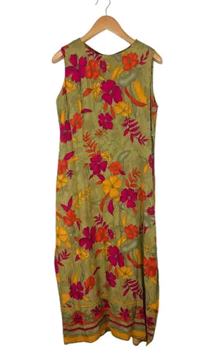 R & K Vintage Originals Women’s 14 Green Floral Print Maxi Boho Cottage Dress