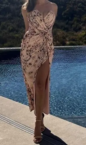 Katie May Pink Floral Strapless Sleeveless Come On Home Midi Dress Size 0