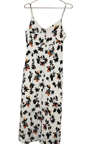 Derek Lam Floral Camisole Button Front V-Neck Slit Front Stretch Crepe Dress 10