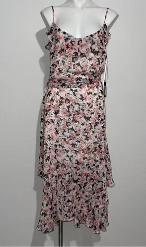 Karl Lagerfeld Paris Floral Ruffled Tie-Waist Chiffon Midi Dress, Size 16 NWT