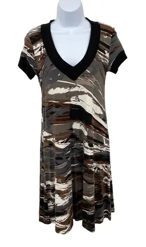 Karen Kane Knee Length Dress Womens Small Camo Short Sleeve V-Neck