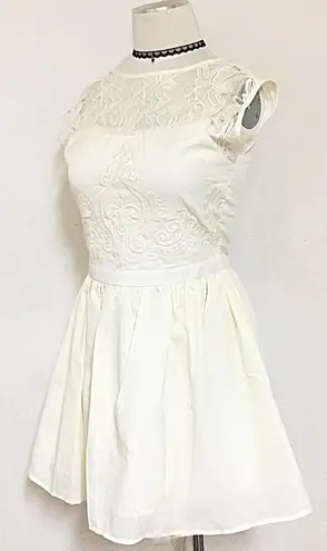 Lace Sheer Neckline Flared Formal Dress White