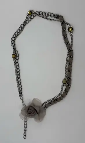 Unbranded Silver Metal Chain Double Layer Belt Necklace Floral Boho Adjustable