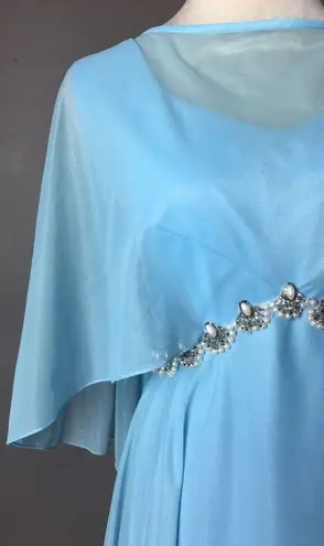 60s 70s Vintage Sky Blue Full Length Cape Gown Small Size 6