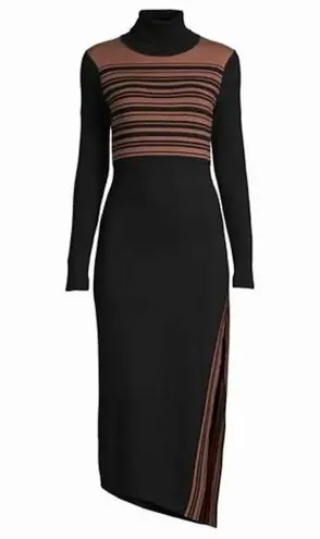 Toccin Blake Striped Ribbed Black Brown Turtleneck Sweater Dress Size S