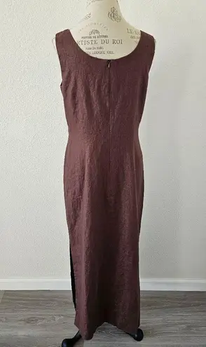 Yves Cossette Depeche Mode Vintage Brown Linen Embroidered Dress Size 10