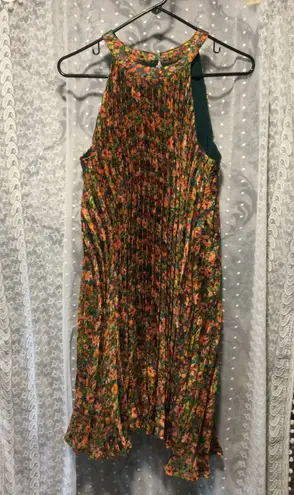 Mello Day floral Pleated DressOrangeGreen Sleeveless Party Cocktail Event size S Orange