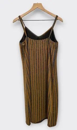 Good Luck Gem Stripe Midi Slip Dress Spaghetti Straps Shift Metallic Sparkle