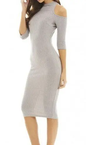 AX Paris Womens Bodycon Dress Cold Shoulder Ribbed Knit Gray Silver Size 8