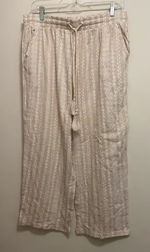 Elle Belle By Susan Graver Womens Pull On Capri Pants M MT Beige White Boho Print