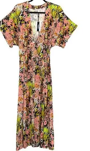 Whistles Pink Floral Dolman Short Sleeve Wrap Midi Dress NWT 10