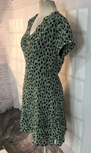 Derek Lam 10 Crosby short sleeve silk blend leaf print gold grommet detail dress