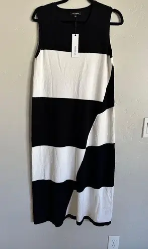 525 America Colorblock knit black white print midi sleeveless dress medium NWT