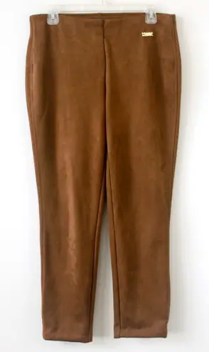 Rafaella Caramel Brown Vegan Suede Fitted High-Rise Leggings 10