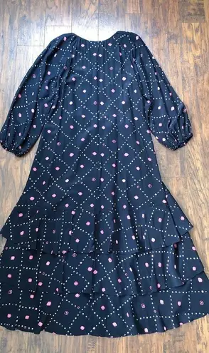 FIGUE • Frederica Dress black silk maxi wrap ruffle balloon sleeve tie waist