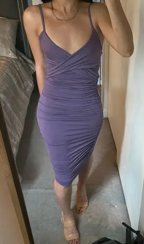 NEW "Hug Me Tight" Purple Ruched Midi Dress Size M
