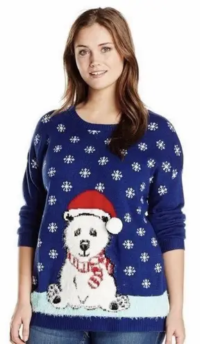 Notations NWT Christmas Holiday Ugly Sweater Womens Blue Polar Bear Snow Size XL