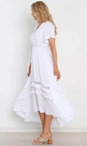 Petal and Pup Womens Chelsea White Ruffle Boho Midi Dress 0