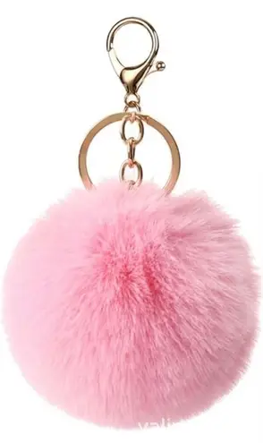 Keychain Bag Charm Pom Pom Fluffy Faux Fur Ball Pink