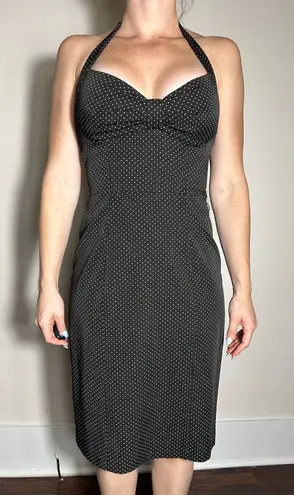 My Michelle Vintage Black Polka Dot Halter Midi Dress Fits like Size Small