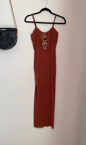 Miss8 Brown Mesh Corset Spaghetti Strap Maxi Dress, Size Small