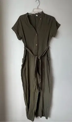 Petal and Pup Maverick Olive Green Belted Linen Cropped Jumpsuit 0