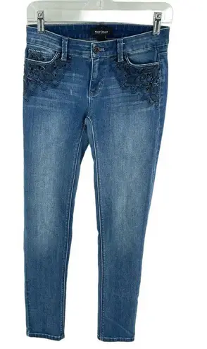 White House | Black Market  WHBM embroidered jeweled skinny jeans 0 0R