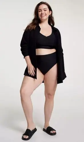 CALIA Women's Mid Rise Wide Banded High Leg Swim Bottoms L Black Size L