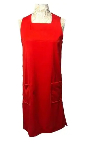 Vintage SEARS 1970 jumper dress with pockets and buttons downside in red size 12