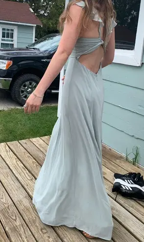 BHLDN Diana Sage green mint gown ruffle slit med