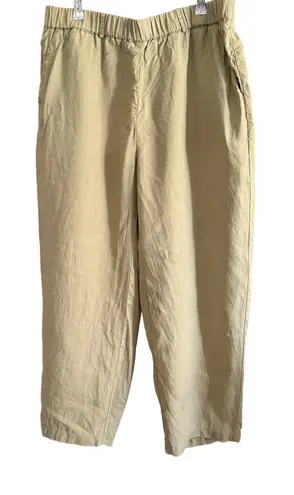 QUINCE | 100% Linen Relaxed Fit Tapered Ankle Pull on pants Tan Khaki | Large