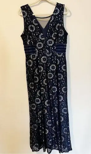 Enfocus Studio Navy and Silver Lace Formal Floor Length Dress