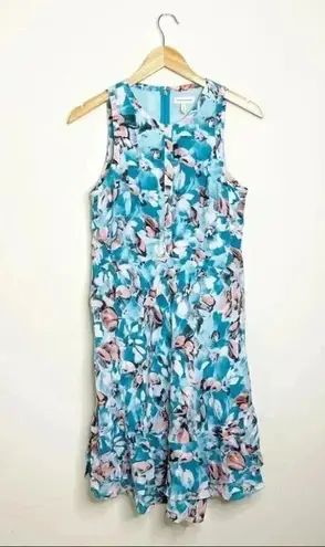 Rebecca Taylor Aloha Silk Floral Sleeveless Blue Dress Size 6