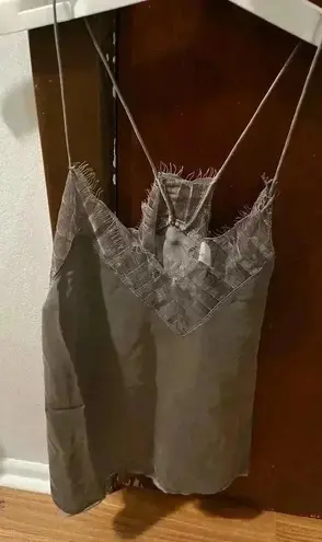 IRO NWT Paris Berwyn Silk Lace Trim Camisole Top Grey Gray 36 S