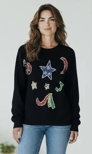 Work In Progress Christmas Sweater Silk Angora Sequins Knit Pullover Size Medium