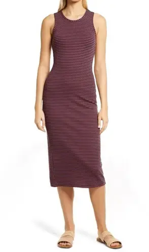 Marine layer Lexi Rib Daytime Midi Tank Dress Cabernet Navy Stripe Size Large