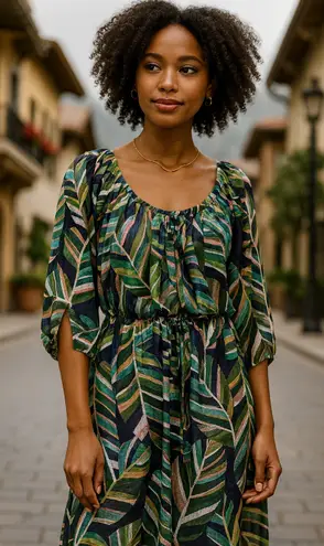 Molly Bracken Tropical Print Midi Dress